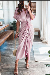 Vestido drapeado con nudo de botón y murciélago